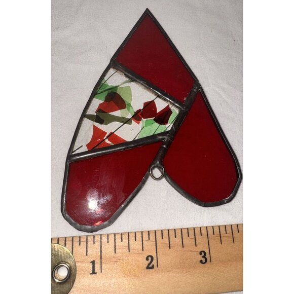 Stained fused Glass Heart Ornament Red Green Mosaic sun catcher - Picture 6 of 6